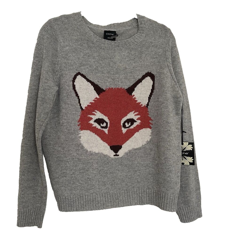 Cliché  Woodland Fox Sweater Falling For Foxes Women's Medium Wool Blend